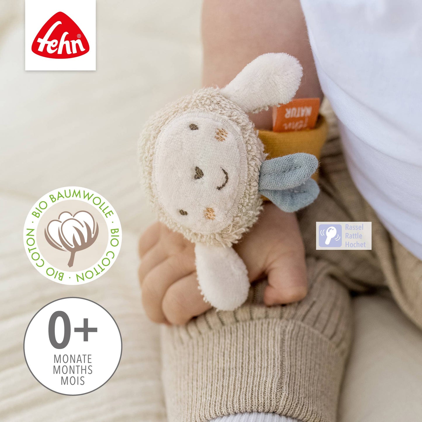 Fehnnatur rammelaararmband met schapen - activiteitenarmband met rammelaar