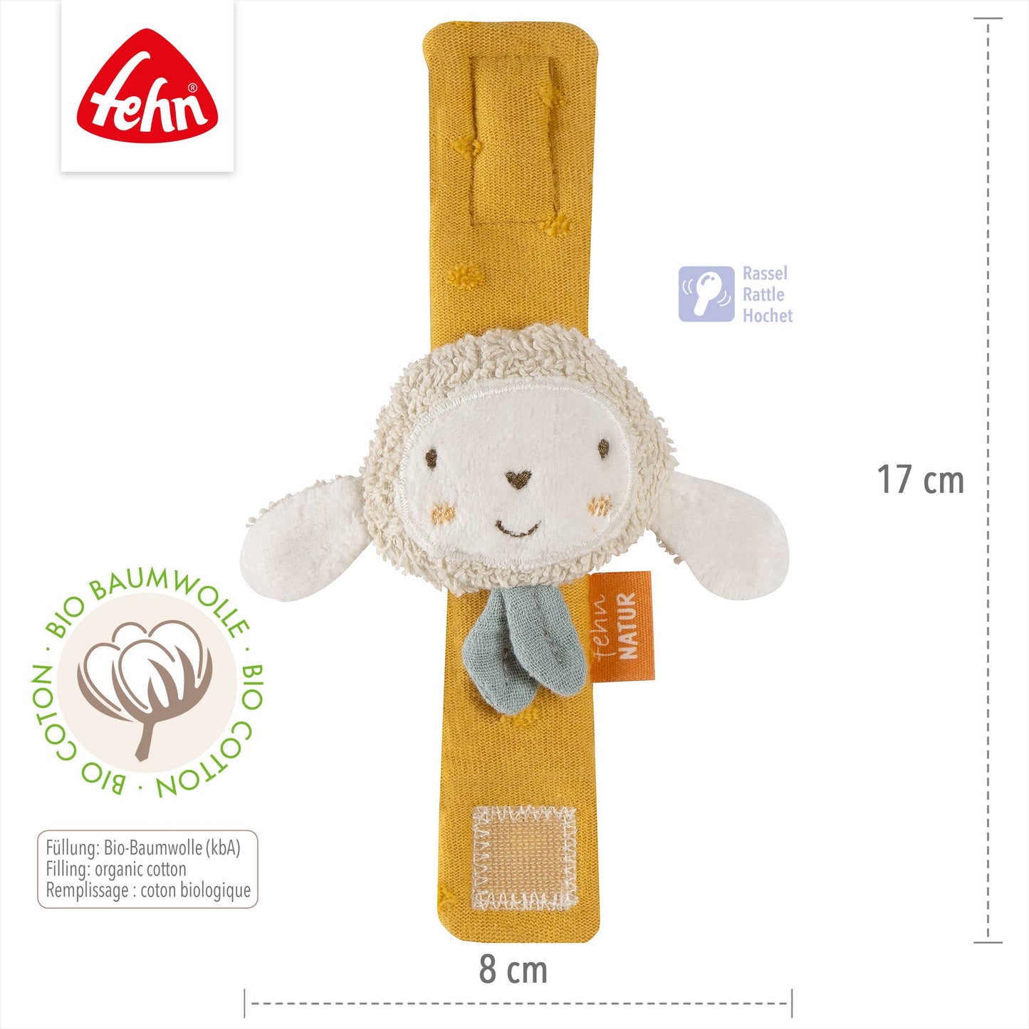 Fehnnatur rammelaararmband met schapen - activiteitenarmband met rammelaar